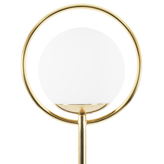 GloboStar® VERSAILLES 01541 Μοντέρνο Επιδαπέδιο Φωτιστικό Μονόφωτο 1 x E27 IP20 Χρυσό Αλουμίνιο, Λευκό Γυαλί με Γκρι Μάρμαρο - Μ25 x Π25 x Υ150cm