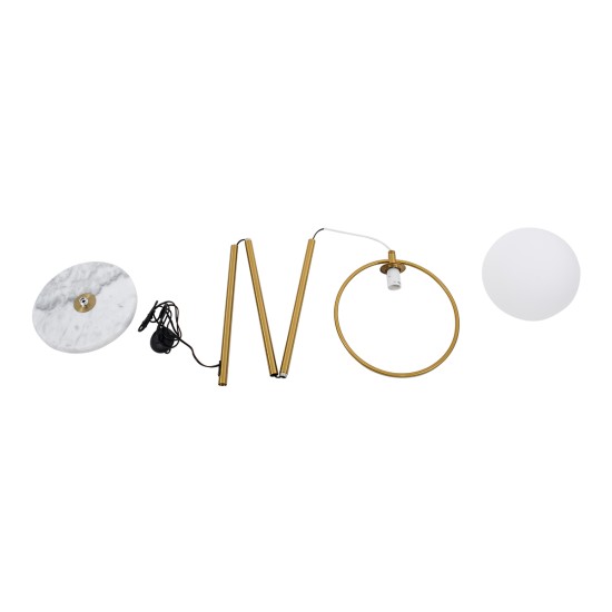 GloboStar® VERSAILLES 01543 Μοντέρνο Επιδαπέδιο Φωτιστικό Μονόφωτο 1 x E27 IP20 Χρυσό Αλουμίνιο , Λευκό Γυαλί με Γκρι Μάρμαρο - Μ35 x Π35 x Υ170cm