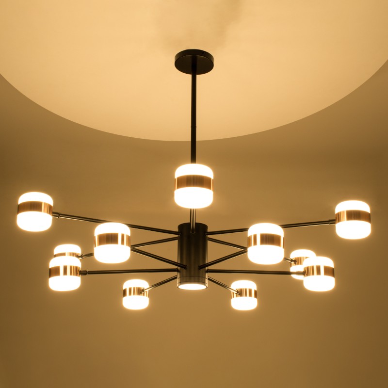 GloboStar® ORNATE 01553 Φωτιστικό Οροφής LED 104W lm ° AC 220-240V IP20 Φυσικό Λευκό 4500k Μαύρο & Χάλκινο Μέταλλο με Λευκό Πλαστικό - Μ65 x Π65 x Υ70cm - 2 Xρόνια Εγγύηση