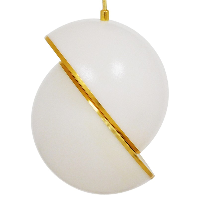 GloboStar® HUDSON 01554 Μοντέρνο Κρεμαστό Φωτιστικό Μπάλα Μονόφωτο 1 x E27 IP20 Λευκό Πλαστικό με Χρυσό Μέταλλο - Μ20 x Π20 x Υ25cm