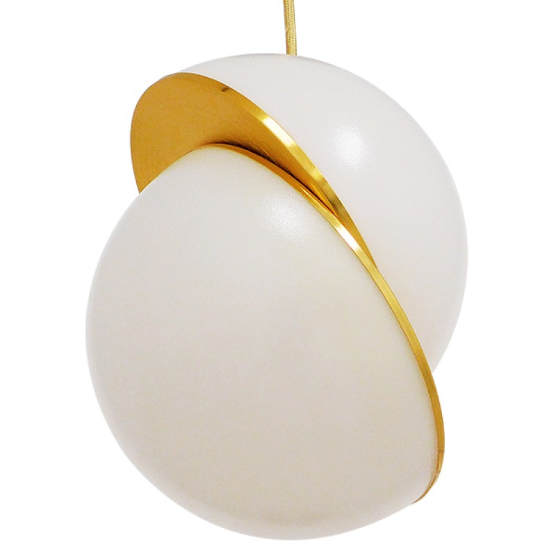 GloboStar® HUDSON 01554 Μοντέρνο Κρεμαστό Φωτιστικό Μπάλα Μονόφωτο 1 x E27 IP20 Λευκό Πλαστικό με Χρυσό Μέταλλο - Μ20 x Π20 x Υ25cm