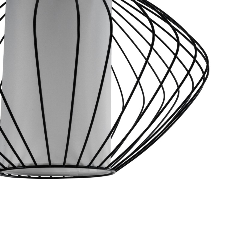 GloboStar® LILY 01558 Vintage Κρεμαστό Φωτιστικό Πλέγμα Μονόφωτο 1 x E27 IP20 Μαύρο Μέταλλο με Λευκό Ύφασμα - Μ43 x Π43 x Υ55cm