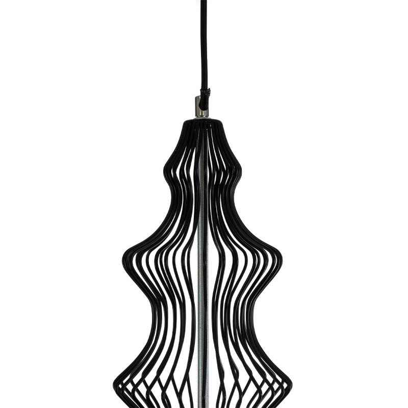 GloboStar® LILY 01558 Vintage Κρεμαστό Φωτιστικό Πλέγμα Μονόφωτο 1 x E27 IP20 Μαύρο Μέταλλο με Λευκό Ύφασμα - Μ43 x Π43 x Υ55cm