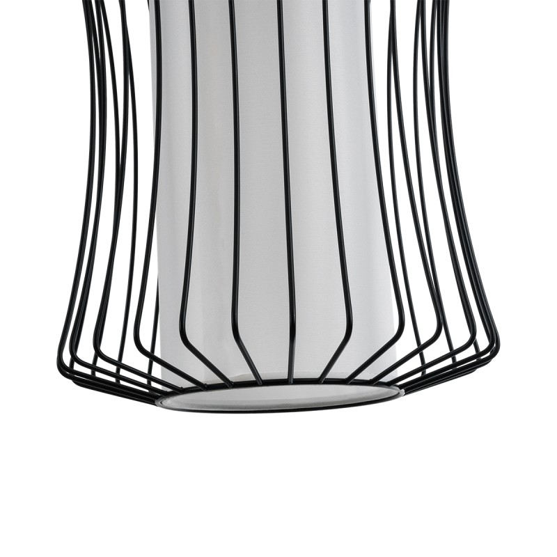 GloboStar® LILY 01559 Vintage Κρεμαστό Φωτιστικό Πλέγμα Μονόφωτο 1 x E27 IP20 Μαύρο Μέταλλο με Λευκό Ύφασμα - Μ25 x Π25 x Υ61cm