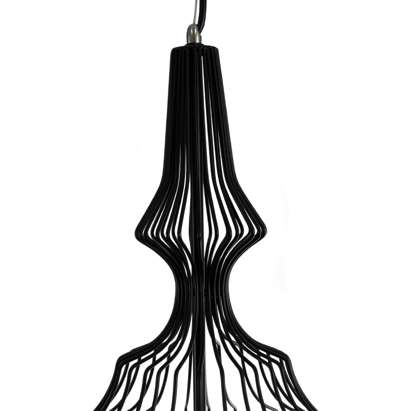 GloboStar® LILY 01559 Vintage Κρεμαστό Φωτιστικό Πλέγμα Μονόφωτο 1 x E27 IP20 Μαύρο Μέταλλο με Λευκό Ύφασμα - Μ25 x Π25 x Υ61cm