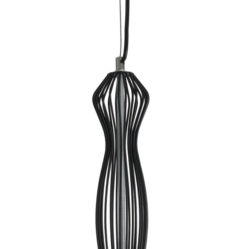 GloboStar® LILY 01560 Vintage Κρεμαστό Φωτιστικό Πλέγμα Μονόφωτο 1 x E27 IP20 Μαύρο Μέταλλο με Λευκό Ύφασμα - Μ25 x Π25 x Υ67cm