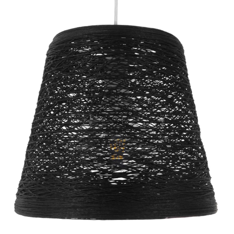 GloboStar® PLAYROOM 01563 Vintage Κρεμαστό Φωτιστικό Καπέλο Μονόφωτο 1 x E27 IP20 Μαύρο Rattan - Μ32 x Π32 x Υ27cm