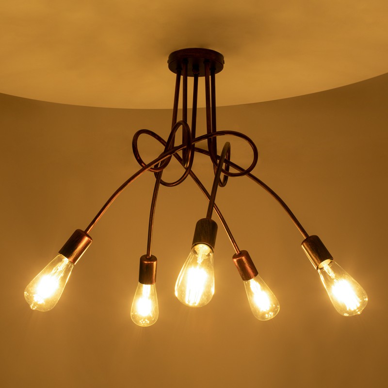 GloboStar® PAULELI 01564 Μοντέρνο Φωτιστικό Οροφής Πλέγμα Πολύφωτο 5 x E27 IP20 Χάλκινο Μέταλλο - Μ80 x Π80 x Υ40cm