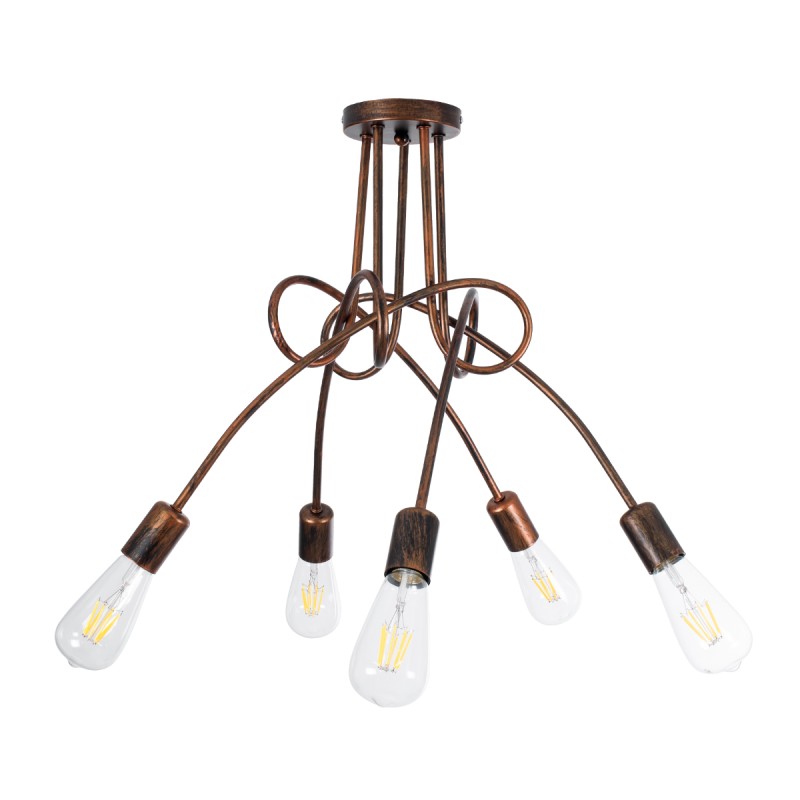 GloboStar® PAULELI 01564 Μοντέρνο Φωτιστικό Οροφής Πλέγμα Πολύφωτο 5 x E27 IP20 Χάλκινο Μέταλλο - Μ80 x Π80 x Υ40cm