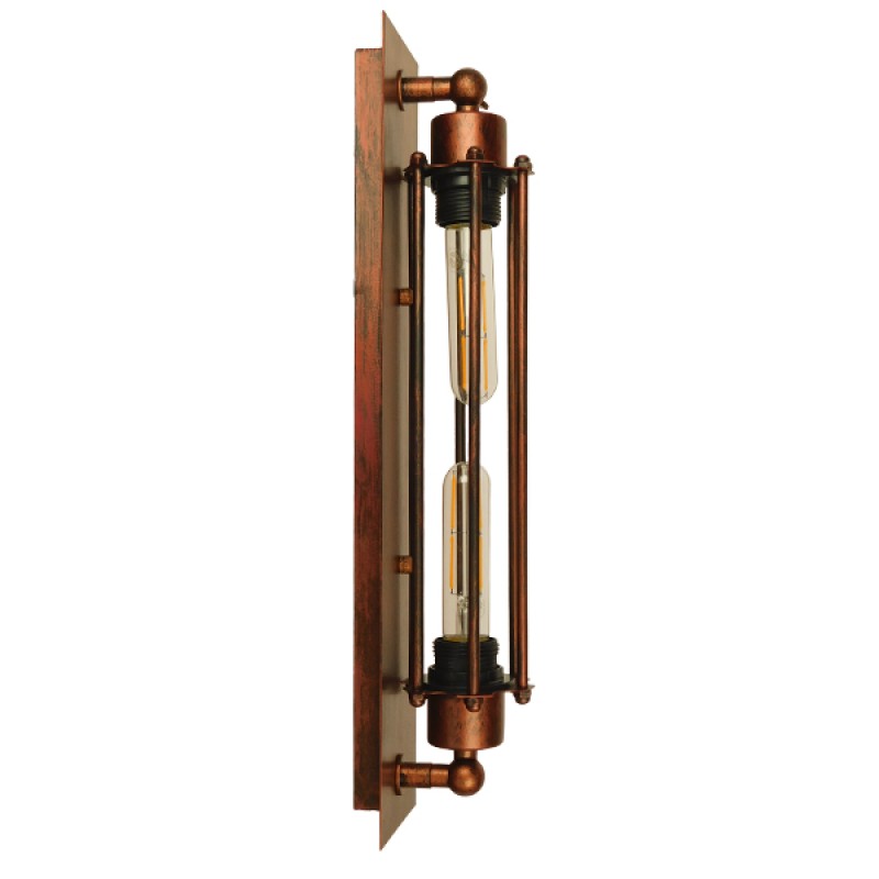 GloboStar® BESPOKE 01565 Vintage Επιτοίχιο Φωτιστικό Απλίκα Δίφωτο 2 x E27 IP20 Χάλκινο Μέταλλο - Μ9.5 x Π10 x Υ47cm