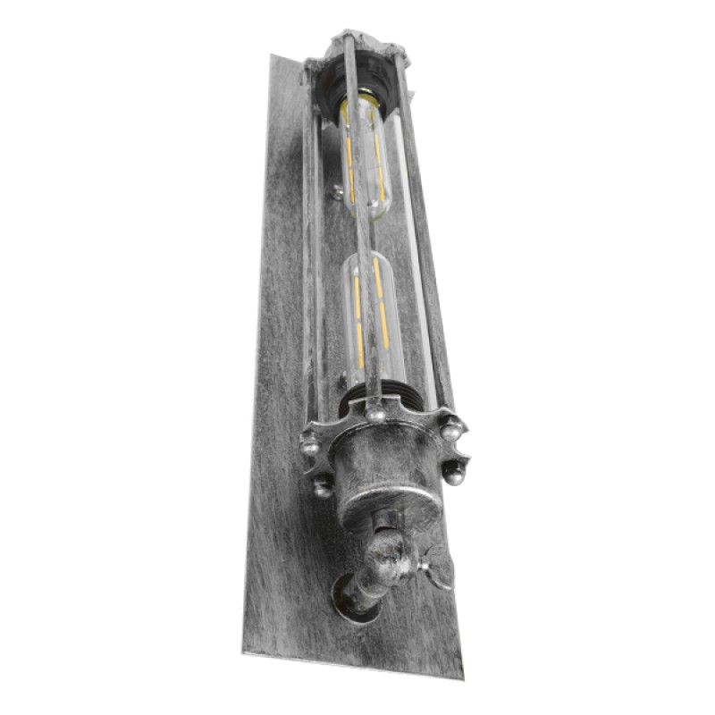 GloboStar® BESPOKE 01567 Vintage Επιτοίχιο Φωτιστικό Απλίκα Δίφωτο 2 x E27 IP20 Ασημί Μέταλλο - Μ9.5 x Π10 x Υ47cm