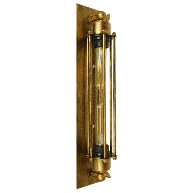 GloboStar® BESPOKE 01568 Vintage Επιτοίχιο Φωτιστικό Απλίκα Δίφωτο 2 x E27 IP20 Χρυσό Μέταλλο - Μ9.5 x Π10 x Υ47cm