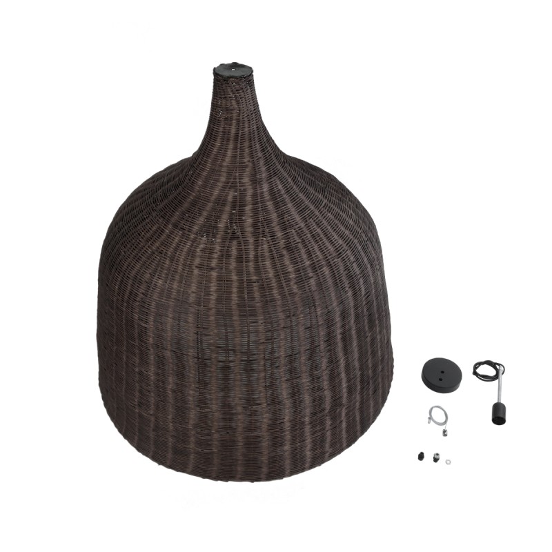 GloboStar® BAHAMAS 01569 Boho Κρεμαστό Φωτιστικό Καμπάνα Μονόφωτο 1 x E27 IP20 Καφέ Ξύλο - Μ90 x Π90 x Y90cm