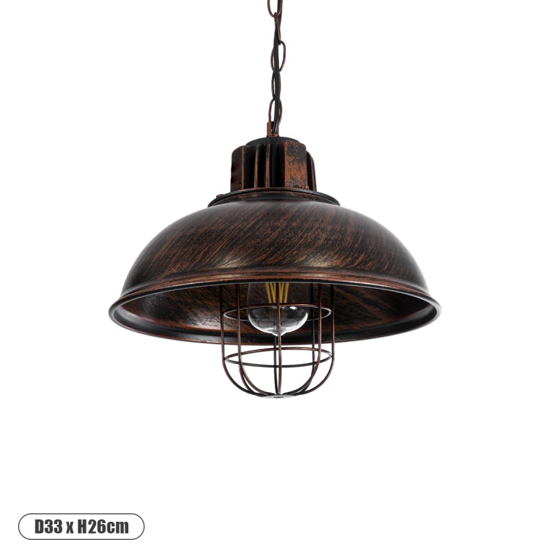 GloboStar® HARROW 01572 Vintage Κρεμαστό Φωτιστικό Kαμπάνα Μονόφωτο 1 x E27 IP20 Χάλκινο Μέταλλο - Μ33 x Π33 x Υ26cm