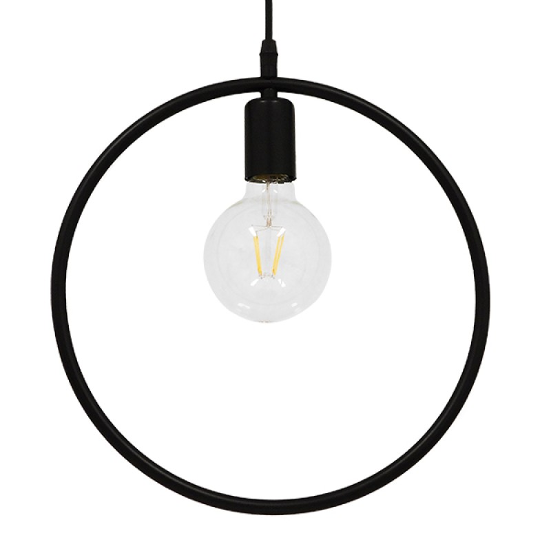 GloboStar® OMICRON 01578 Μοντέρνο Κρεμαστό Φωτιστικό Ανάρτηση Μονόφωτο 1 x E27 IP20 Μαύρο Μέταλλο - Μ33 x Π4 x Υ33cm