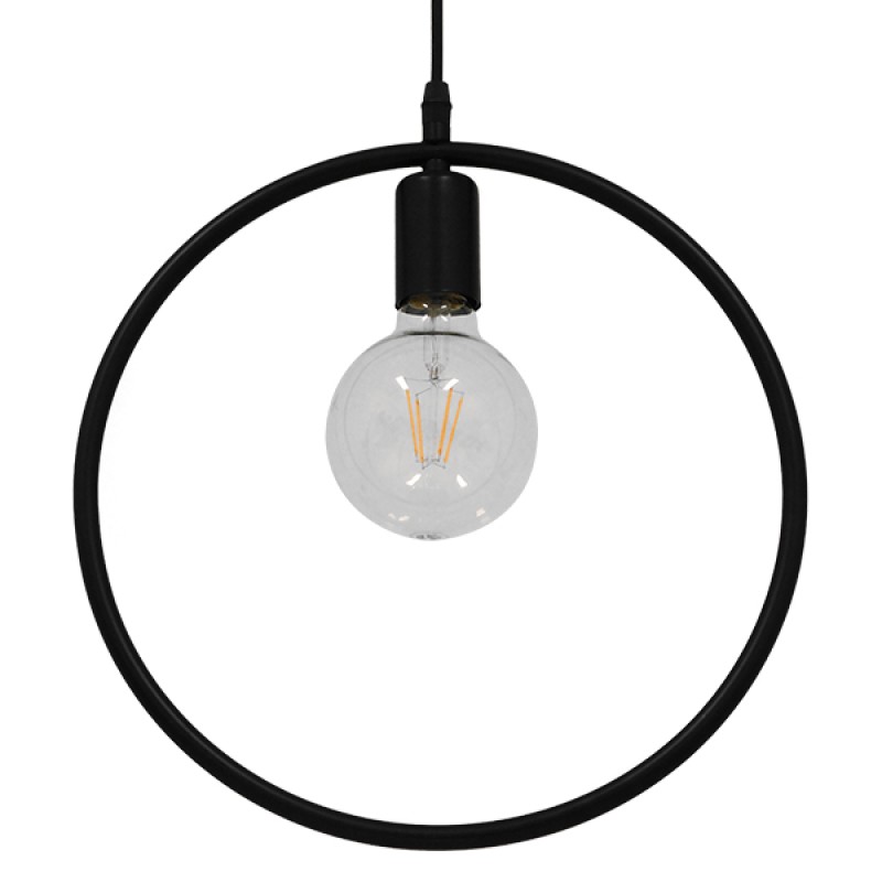 GloboStar® OMICRON 01578 Μοντέρνο Κρεμαστό Φωτιστικό Ανάρτηση Μονόφωτο 1 x E27 IP20 Μαύρο Μέταλλο - Μ33 x Π4 x Υ33cm