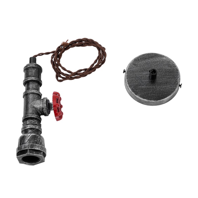 GloboStar® SPIGOT 01583 Vintage Κρεμαστό Φωτιστικό Ανάρτηση Μονόφωτο 1 x E27 IP20 Ασημί & Κόκκινο Μέταλλο - Μ5 x Π5 x Y20cm
