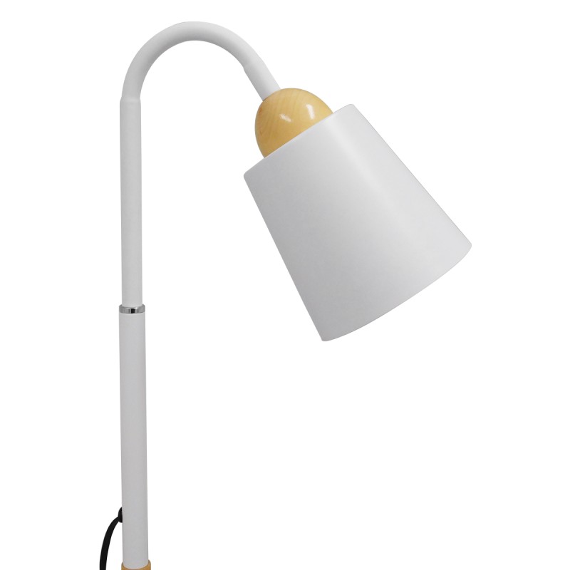 GloboStar® RIBBON 01586 Μοντέρνο Επιδαπέδιο Φωτιστικό Μονόφωτο 1 x E27 IP20 Λευκό Μέταλλο με Μπεζ Ξύλο - Μ13 x Π13 x Υ164cm