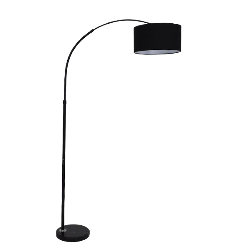 GloboStar® IMPERIAL 01587 Μοντέρνο Επιδαπέδιο Φωτιστικό Μονόφωτο 1 x E27 IP20 Μαύρο Μέταλλο, Μαύρο Ύφασμα με Μαύρο Μάρμαρο - Μ38 x Π38 x Υ172cm