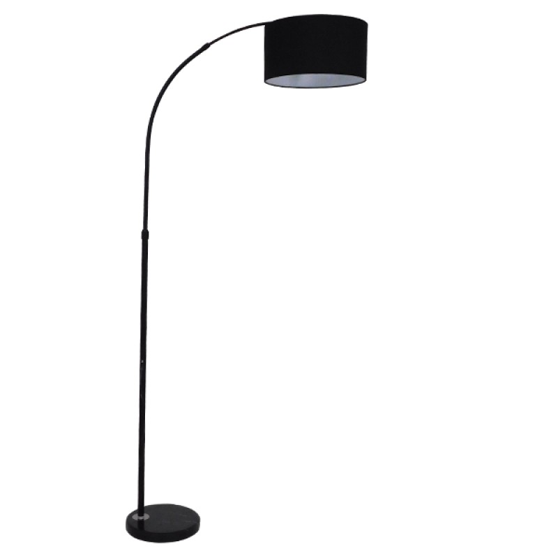 GloboStar® IMPERIAL 01587 Μοντέρνο Επιδαπέδιο Φωτιστικό Μονόφωτο 1 x E27 IP20 Μαύρο Μέταλλο, Μαύρο Ύφασμα με Μαύρο Μάρμαρο - Μ38 x Π38 x Υ172cm