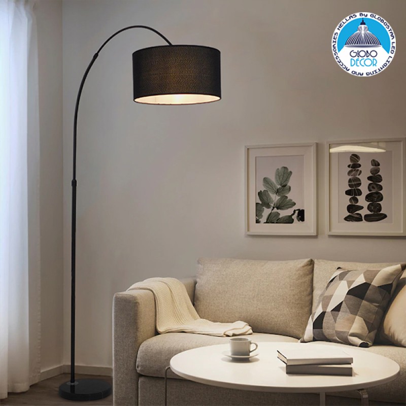 GloboStar® IMPERIAL 01587 Μοντέρνο Επιδαπέδιο Φωτιστικό Μονόφωτο 1 x E27 IP20 Μαύρο Μέταλλο, Μαύρο Ύφασμα με Μαύρο Μάρμαρο - Μ38 x Π38 x Υ172cm