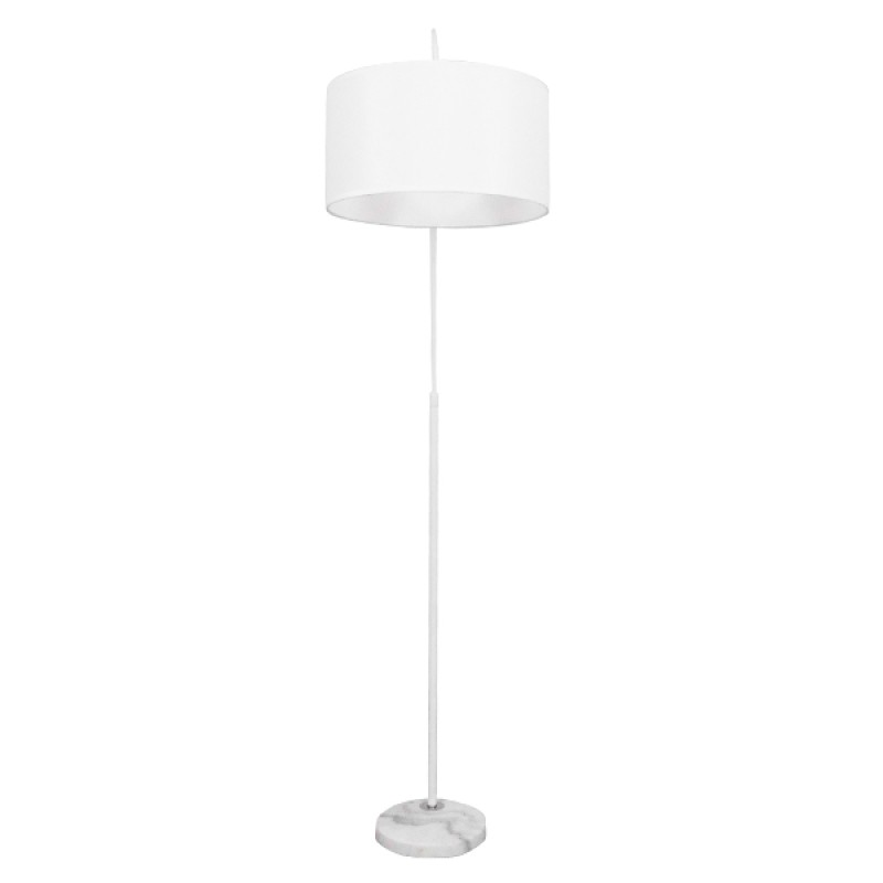 GloboStar® IMPERIAL 01588 Μοντέρνο Επιδαπέδιο Φωτιστικό Μονόφωτο 1 x E27 IP20 Λευκό Μέταλλο, Λευκό Ύφασμα με Γκρι Μάρμαρο - Μ34 x Π34 x Υ172cm