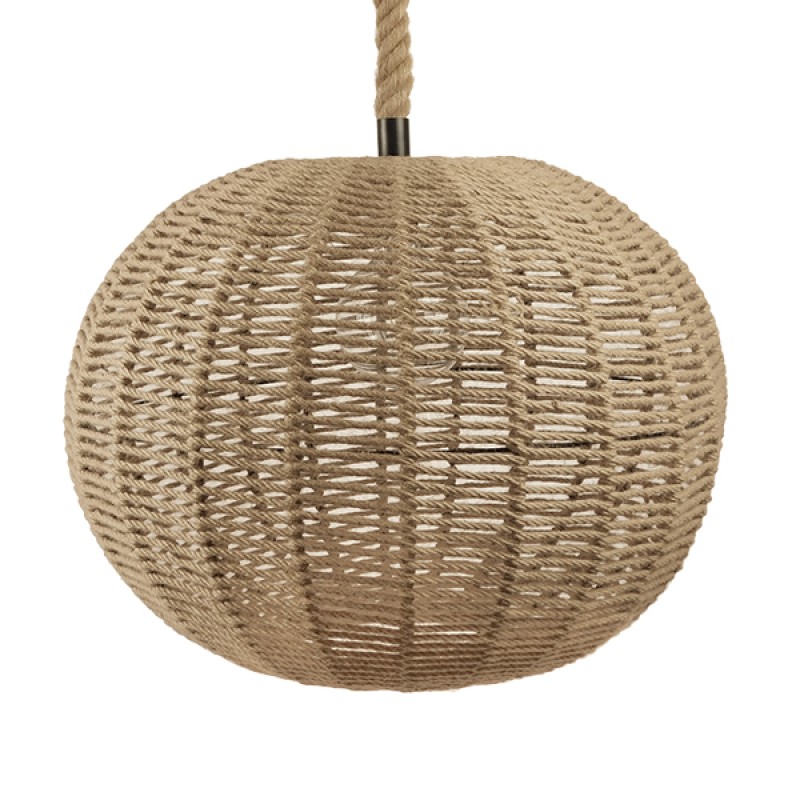 GloboStar® MANDALA 01593 Vintage Κρεμαστό Φωτιστικό Μπάλα Μονόφωτο 1 x E27 IP20 Μπεζ Σχοινί - Μ60 x Π60 x Υ45cm