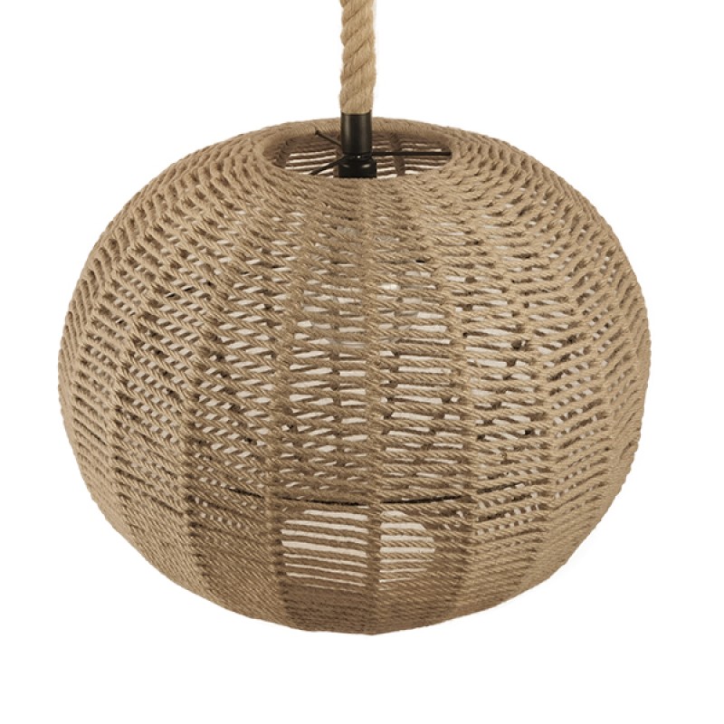 GloboStar® MANDALA 01593 Vintage Κρεμαστό Φωτιστικό Μπάλα Μονόφωτο 1 x E27 IP20 Μπεζ Σχοινί - Μ60 x Π60 x Υ45cm
