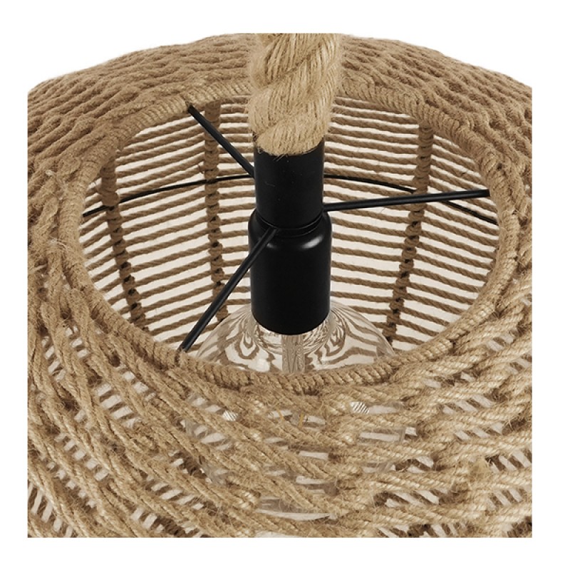 GloboStar® MANDALA 01593 Vintage Κρεμαστό Φωτιστικό Μπάλα Μονόφωτο 1 x E27 IP20 Μπεζ Σχοινί - Μ60 x Π60 x Υ45cm