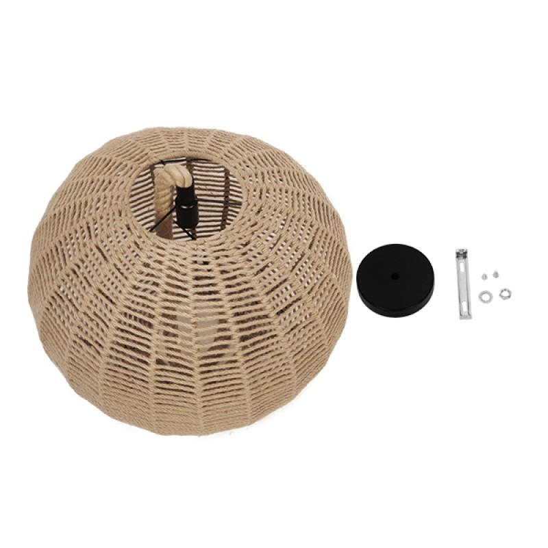 GloboStar® MANDALA 01593 Vintage Κρεμαστό Φωτιστικό Μπάλα Μονόφωτο 1 x E27 IP20 Μπεζ Σχοινί - Μ60 x Π60 x Υ45cm
