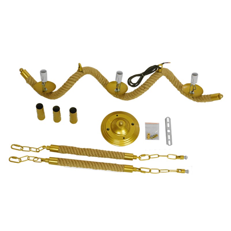 GloboStar® LUXOR 01598 Vintage Κρεμαστό Φωτιστικό Ανάρτηση Τρίφωτο 3 x E14 IP20 Χρυσό Μέταλλο με Μπεζ Σχοινί - Μ75 x Π13 x Y18cm