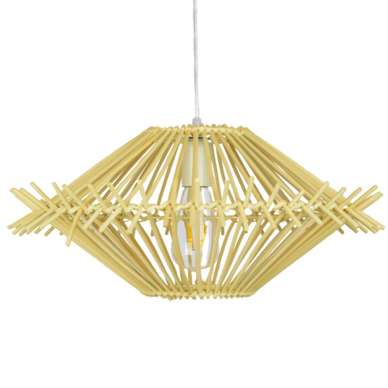 GloboStar® SASSO 01601 Boho Κρεμαστό Φωτιστικό Πλέγμα Μονόφωτο 1 x E27 IP20 Μπεζ Ξύλο - Μ50 x Π50 x Y23cm