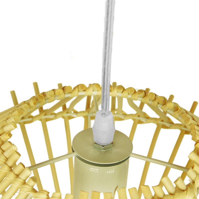 GloboStar® SASSO 01601 Boho Κρεμαστό Φωτιστικό Πλέγμα Μονόφωτο 1 x E27 IP20 Μπεζ Ξύλο - Μ50 x Π50 x Y23cm