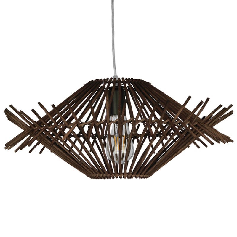 GloboStar® SASSO 01602 Boho Κρεμαστό Φωτιστικό Πλέγμα Μονόφωτο 1 x E27 IP20 Καφέ Ξύλο - Μ50 x Π50 x Y23cm