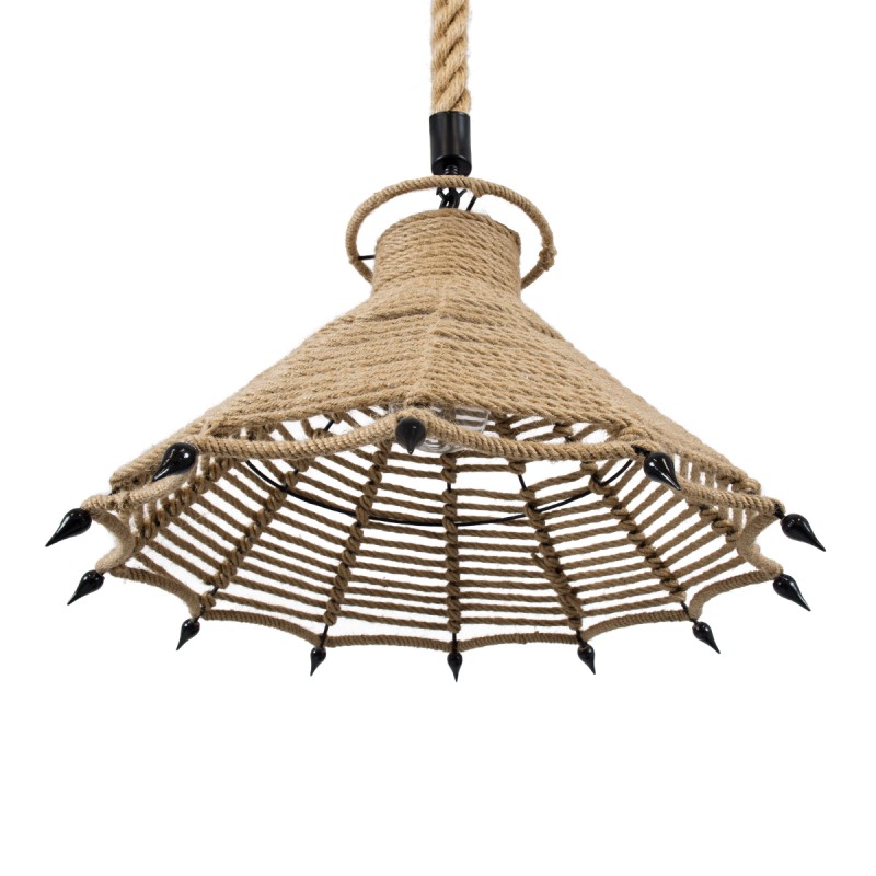 GloboStar® OZERO 01603 Boho Κρεμαστό Φωτιστικό Καμπάνα Μονόφωτο 1 x E27 IP20 Μπεζ Σχοινί - Μ41 x Π41 x Y28cm
