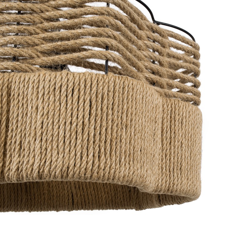 GloboStar® TONDO 01604 Boho Κρεμαστό Φωτιστικό Καπέλο Μονόφωτο 1 x E27 IP20 Μπεζ Σχοινί με Μαύρο Μέταλλο - Μ38 x Π38 x Y21cm