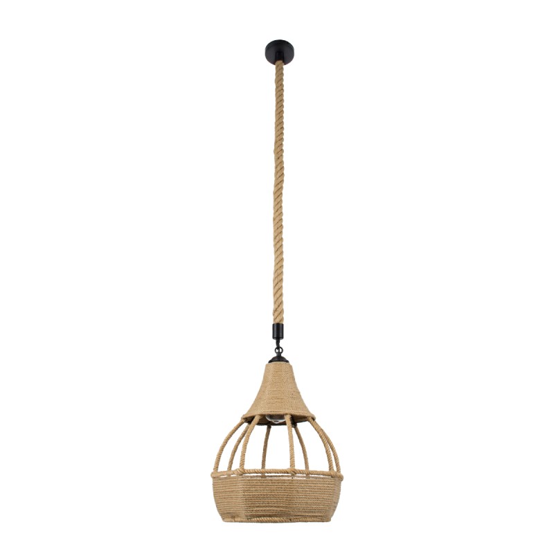 GloboStar® KUBRIC 01605 Boho Κρεμαστό Φωτιστικό Καμπάνα Μονόφωτο 1 x E27 IP20 Μπεζ Σχοινί - Μ30 x Π30 x Y40cm