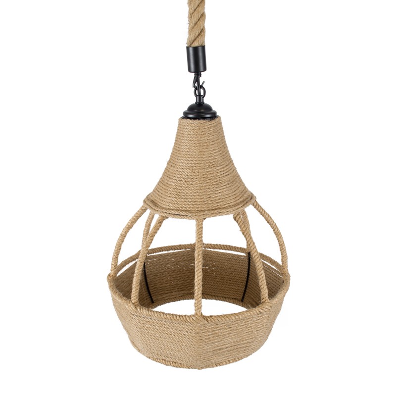 GloboStar® KUBRIC 01605 Boho Κρεμαστό Φωτιστικό Καμπάνα Μονόφωτο 1 x E27 IP20 Μπεζ Σχοινί - Μ30 x Π30 x Y40cm