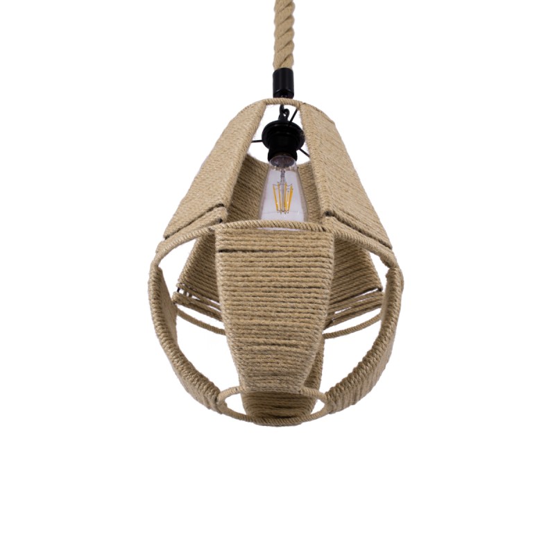 GloboStar® POLIA 01608 Boho Κρεμαστό Φωτιστικό Πλέγμα Μονόφωτο 1 x E27 IP20 Μπεζ Σχοινί - Μ30 x Π30 x Y42cm