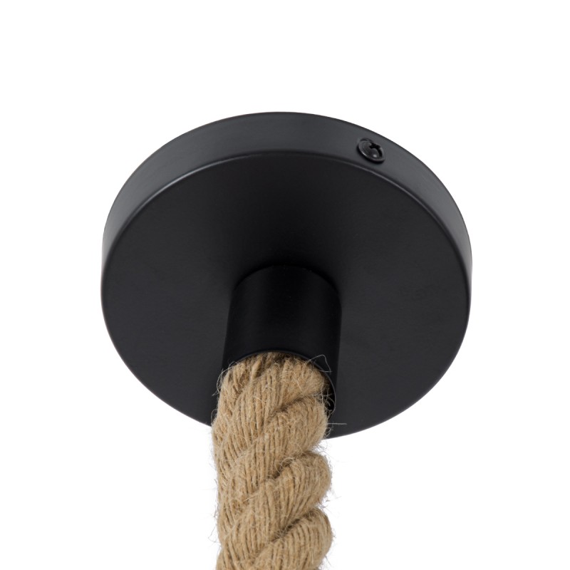 GloboStar® VENIER 01610 Boho Κρεμαστό Φωτιστικό Πλέγμα Μονόφωτο 1 x E27 IP20 Μπεζ Σχοινί - Μ35 x Π35 x Y26cm