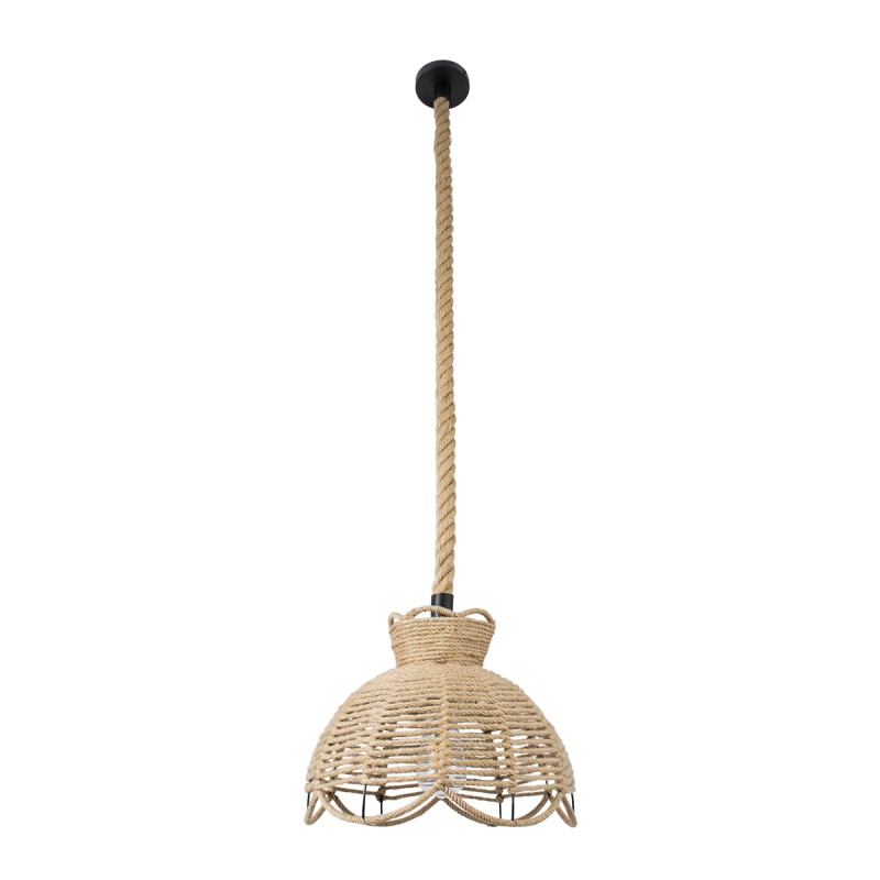 GloboStar® VENIER 01610 Boho Κρεμαστό Φωτιστικό Πλέγμα Μονόφωτο 1 x E27 IP20 Μπεζ Σχοινί - Μ35 x Π35 x Y26cm