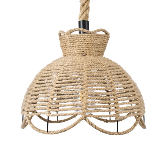 GloboStar® VENIER 01610 Boho Κρεμαστό Φωτιστικό Πλέγμα Μονόφωτο 1 x E27 IP20 Μπεζ Σχοινί - Μ35 x Π35 x Y26cm GloboStar® VENIER 01610 Boho Κρεμαστό Φωτιστικό Πλέγμα Μονόφωτο 1 x E27 IP20 Μπεζ Σχοινί - Μ35 x Π35 x Y26cm