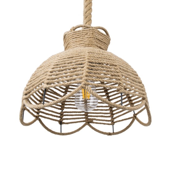 GloboStar® VENIER 01610 Boho Κρεμαστό Φωτιστικό Πλέγμα Μονόφωτο 1 x E27 IP20 Μπεζ Σχοινί - Μ35 x Π35 x Y26cm GloboStar® VENIER 01610 Boho Κρεμαστό Φωτιστικό Πλέγμα Μονόφωτο 1 x E27 IP20 Μπεζ Σχοινί - Μ35 x Π35 x Y26cm