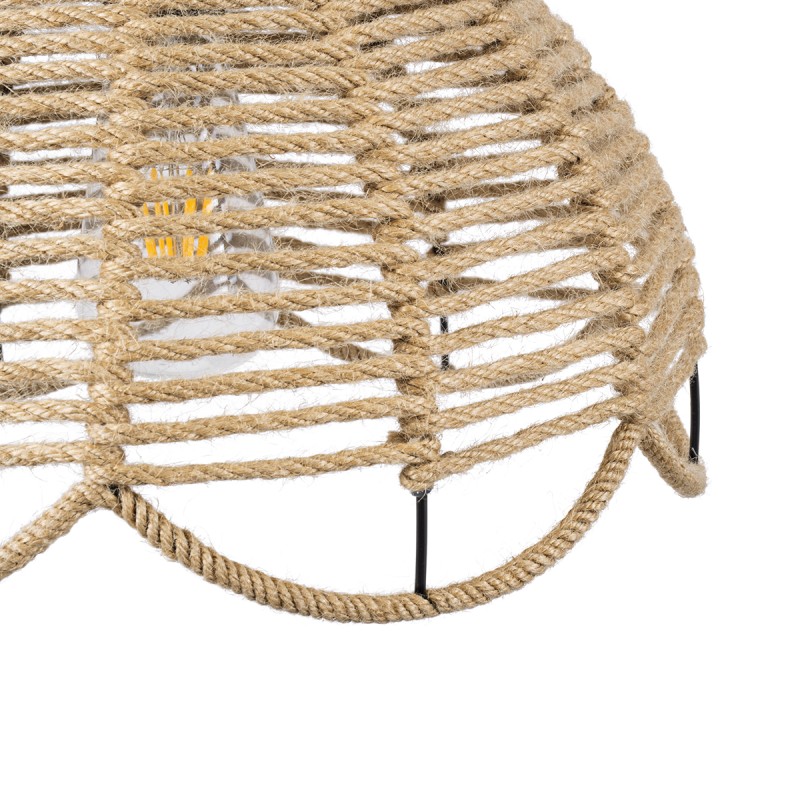 GloboStar® VENIER 01610 Boho Κρεμαστό Φωτιστικό Πλέγμα Μονόφωτο 1 x E27 IP20 Μπεζ Σχοινί - Μ35 x Π35 x Y26cm