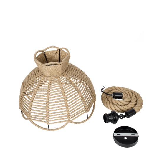 GloboStar® VENIER 01610 Boho Κρεμαστό Φωτιστικό Πλέγμα Μονόφωτο 1 x E27 IP20 Μπεζ Σχοινί - Μ35 x Π35 x Y26cm GloboStar® VENIER 01610 Boho Κρεμαστό Φωτιστικό Πλέγμα Μονόφωτο 1 x E27 IP20 Μπεζ Σχοινί - Μ35 x Π35 x Y26cm
