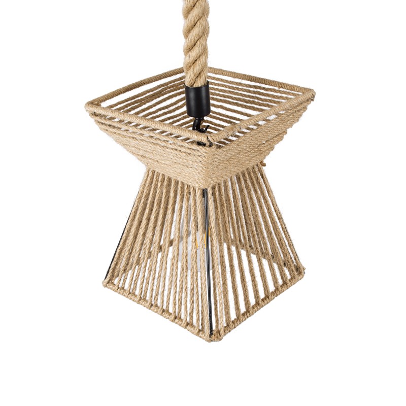 GloboStar® ROUGE 01611 Boho Κρεμαστό Φωτιστικό Πλέγμα Μονόφωτο 1 x E27 IP20 Μπεζ Σχοινί - Μ21 x Π21 x Y27cm