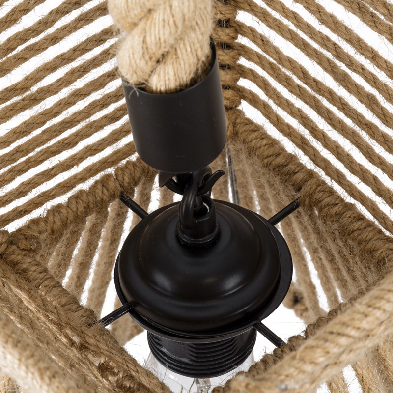 GloboStar® ROUGE 01611 Boho Κρεμαστό Φωτιστικό Πλέγμα Μονόφωτο 1 x E27 IP20 Μπεζ Σχοινί - Μ21 x Π21 x Y27cm