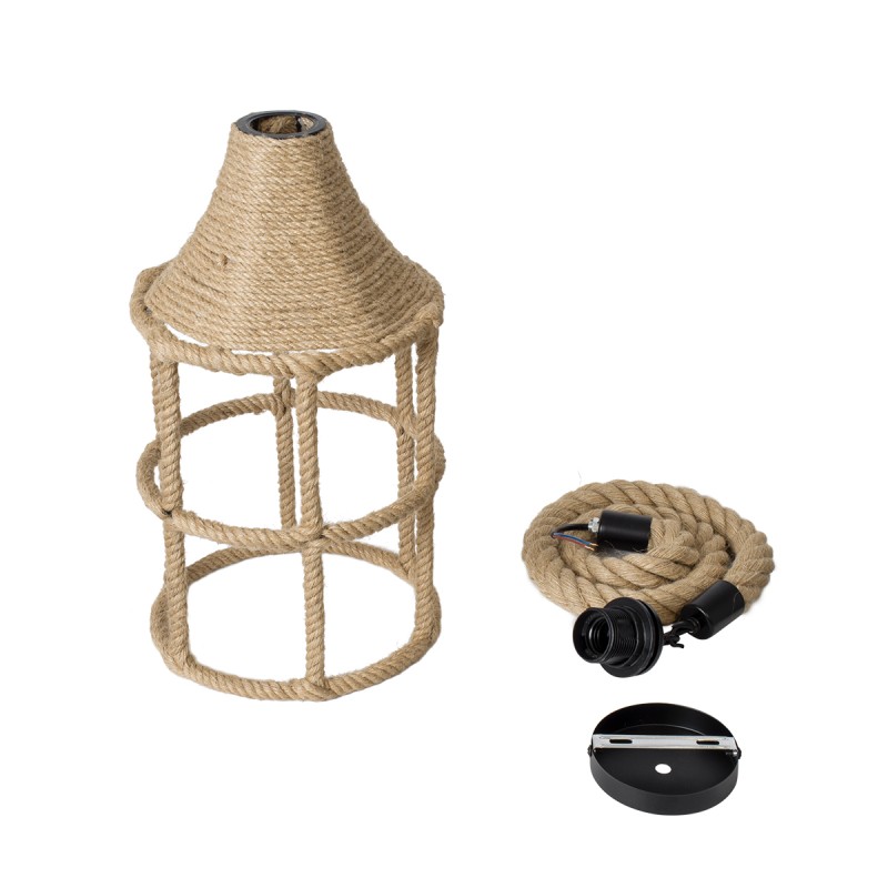 GloboStar® YUBA 01612 Boho Κρεμαστό Φωτιστικό Πλέγμα Μονόφωτο 1 x E27 IP20 Μπεζ Σχοινί - Μ22 x Π22 x Y40cm