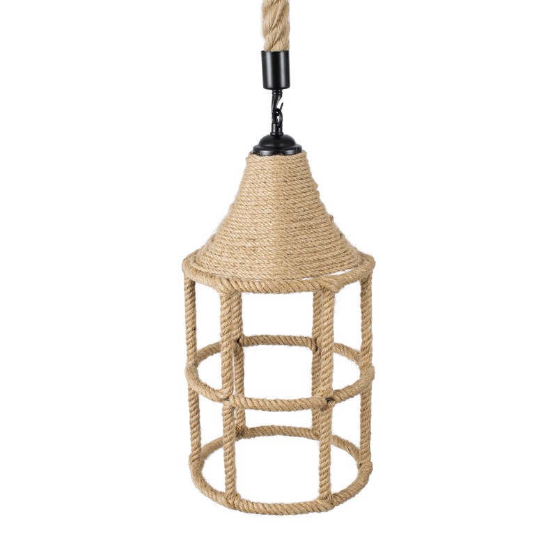 GloboStar® YUBA 01612 Boho Κρεμαστό Φωτιστικό Πλέγμα Μονόφωτο 1 x E27 IP20 Μπεζ Σχοινί - Μ22 x Π22 x Y40cm