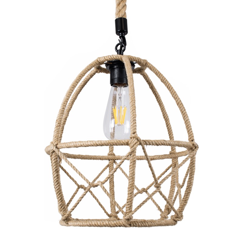 GloboStar® TELAN 01615 Vintage Κρεμαστό Φωτιστικό Πλέγμα Μονόφωτο 1 x E27 IP20 Μπεζ Σχοινί - Μ30 x Π30 x Υ38cm